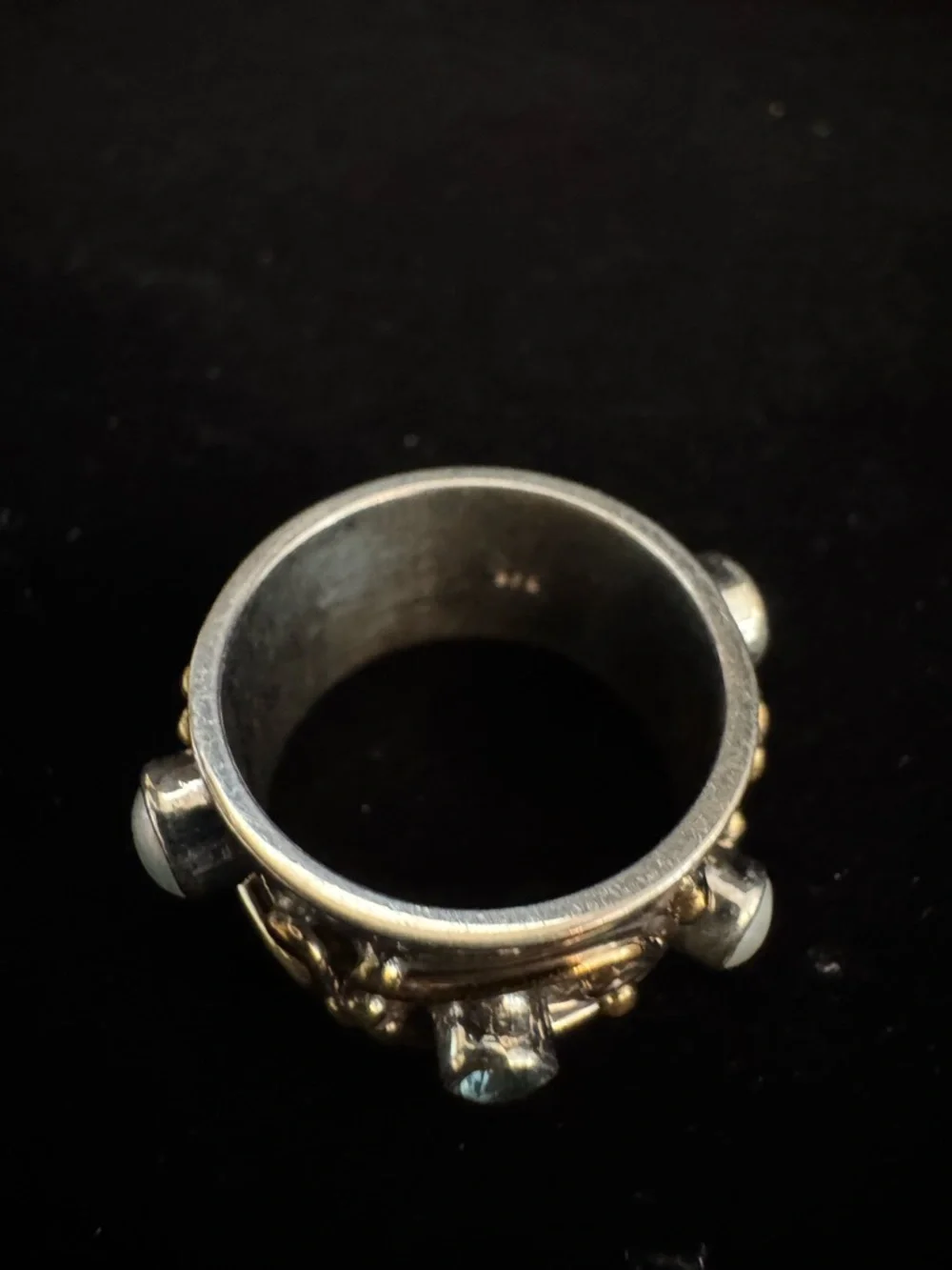 Sterling Silver & Gold Accent Pearl & aquamarine Band Ring - White Pearl